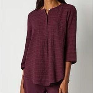 Liz Claiborne Tunic Blouse Burgundy Women’s XL flowy 3/4 sleeve shirt 12 14